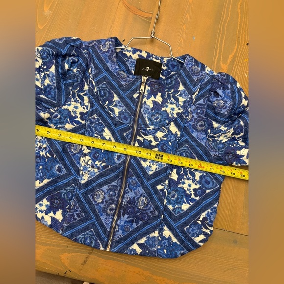 7 For All Mankind Blue Patterned Quilted Jacket Size Small - Picture 7 of 7